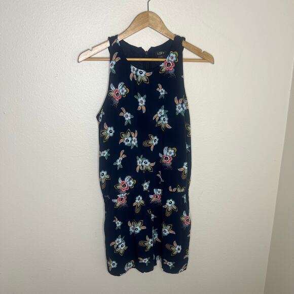 Loft Navy Floral Print Rayon Romper Small - Picture 1 of 11